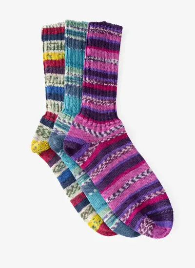 Set of 3 Ladies Fair Isle Socks Candy Floss, Lagoon 